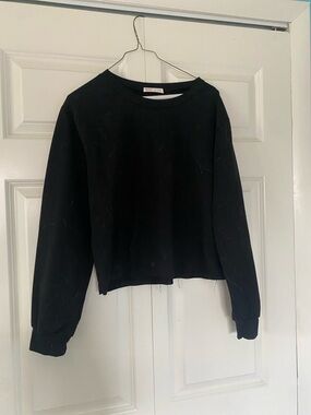ROMWE Black Cropped Crewneck Sweatshirt